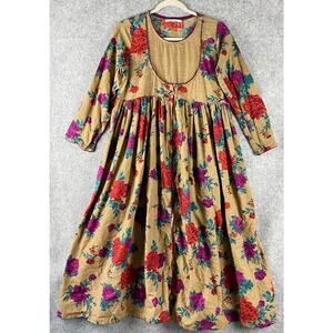 Generation Floral Midi Dress Womens 10 Cotton Tassel Boho Peasant Cottage Ethnic